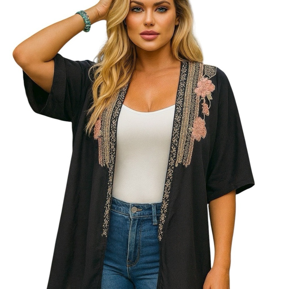 Johnny Was heavily embroidered Helena Kimono NWT (oversized) Cobalt Granite
